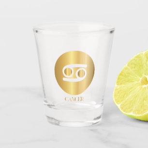 Vaso De Chupito Cáncer Rótulo Zodiaco en Glass de Círculo de Oro