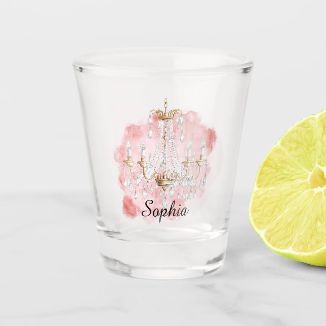Vaso De Chupito Candil de Cristal Rosa (Anverso)