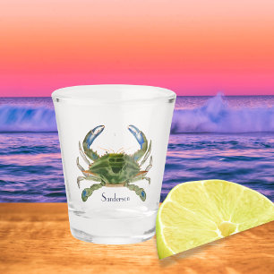 Vaso De Chupito Cangrejo costero Nautical Blue and Green Watercolo