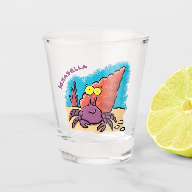 Vaso De Chupito Cangrejo ermitaño gracioso personalizado morado (Anverso)