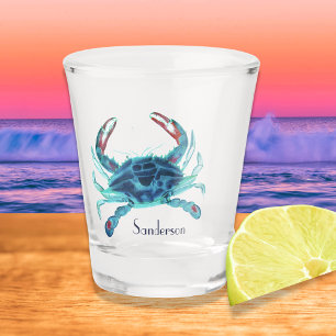 Vaso De Chupito Cangrejo Nautical Azul Verde azulado Turquesa Aqua