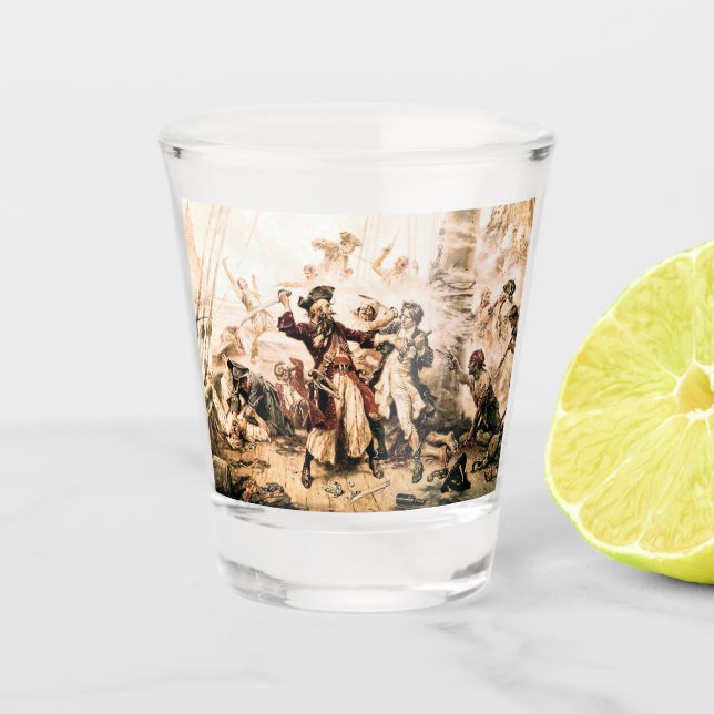 Vaso De Chupito Captura, barba negra pirata, venganza de la reina  (Anverso)