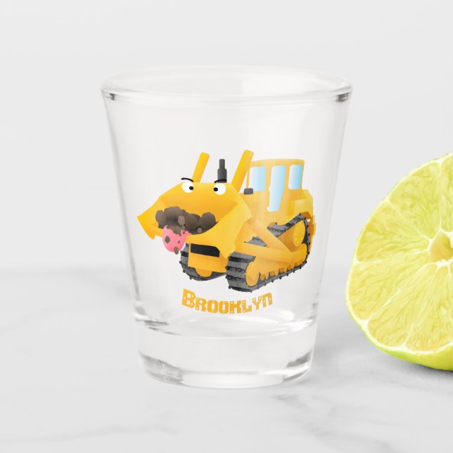 Vaso De Chupito Caricatura graciosa amarilla con bulldozer (Anverso)