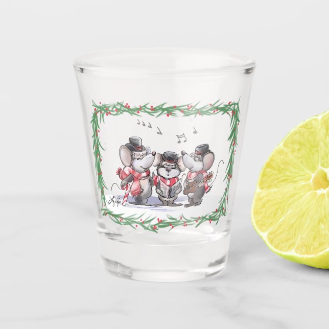 Vaso De Chupito Caroling con micrófono, Mac & Moe Shot Glass (Anverso)