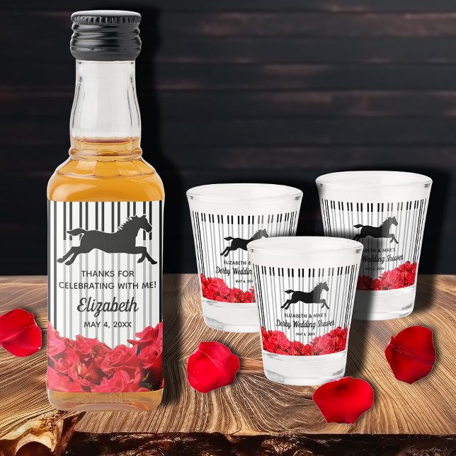 Vaso De Chupito Carrera de Caballos de Derbi Bodas Lluvia de Rosas (Shot glasses and liquor bottle labels sold separately in our collection.)