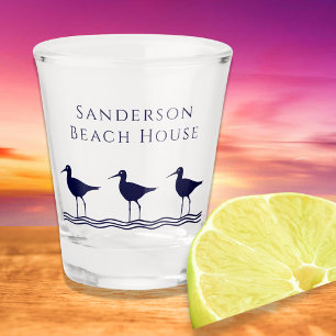 Vaso De Chupito Casa de playa Nautical White Navy Blue Sandpipers