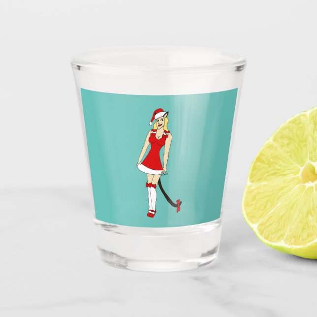Vaso De Chupito Catgirl de Navidades rojos (Anverso)