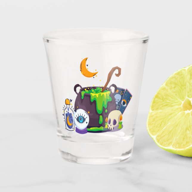 Vaso De Chupito Cauldrón De Brujas Cocina Bajo La Luz De La Luna (Anverso)