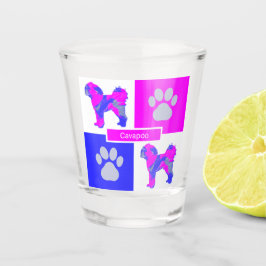 Vaso De Chupito Cavapoo Silhouette Dog & Paw Pink and Blue Square