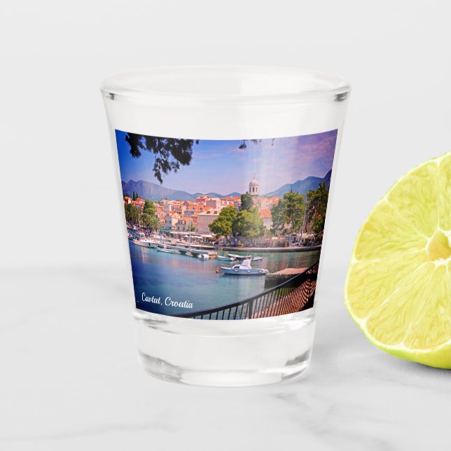 Vaso De Chupito Cavtat, vistas a Croacia de la ciudad (Anverso)