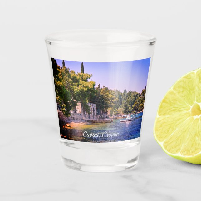 Vaso De Chupito Cavtat, vistas a la playa desde Croacia (Anverso)