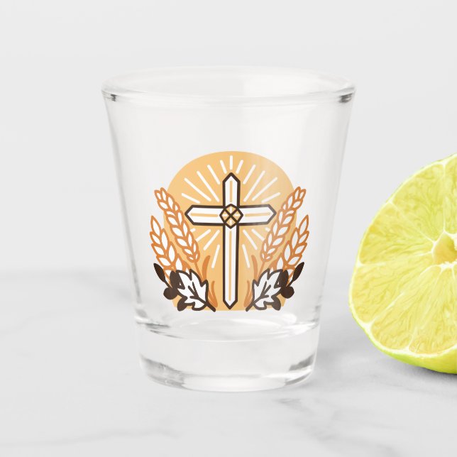 Vaso De Chupito Celebrar la fe con la cosecha - Arte Inspirador (Anverso)