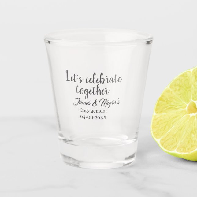 Vaso De Chupito Celebremos juntos fiesta de compromiso nombre fech (Anverso)