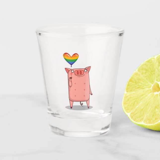 Vaso De Chupito Cerdo con globo arco iris (Anverso)