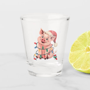 Vaso De Chupito Cerdo de luces de Navidad que lleva sombrero de Na