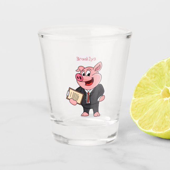 Vaso De Chupito Cerdo gracioso personalizado de traje de negocios (Anverso)
