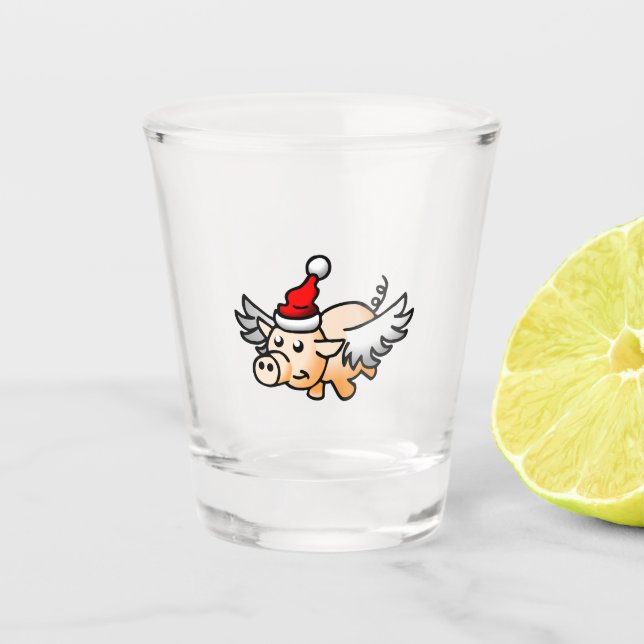 Vaso De Chupito Cerdo Navidad volador (Anverso)