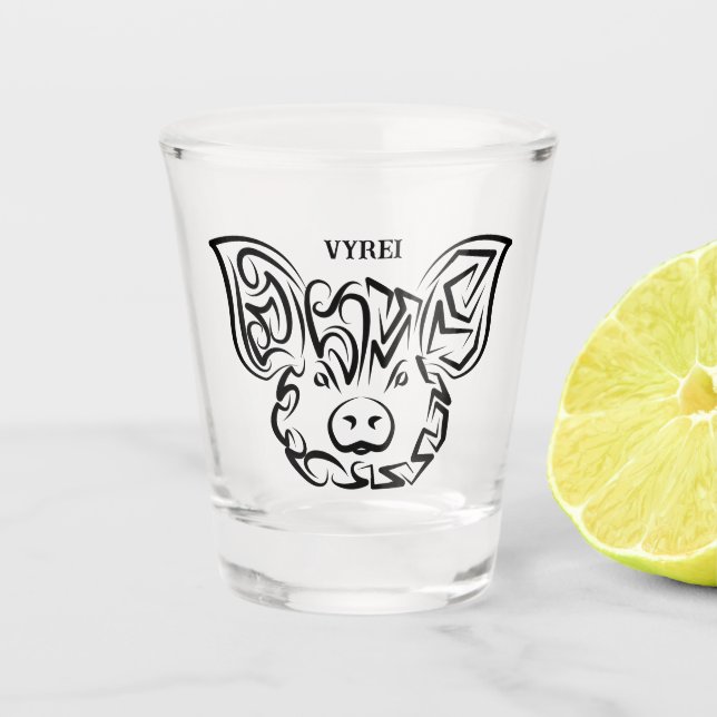Vaso De Chupito Cerdo tribal blanco y negro (Anverso)