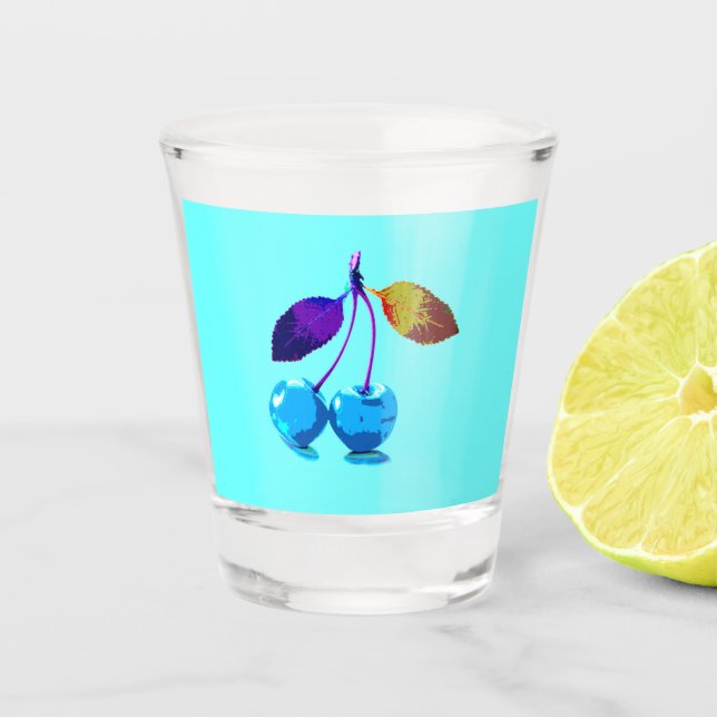 Vaso De Chupito Cerezas azules brillantes (Anverso)