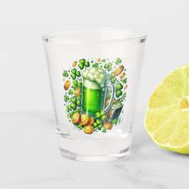 Vaso De Chupito Cerveza del Día de San Patricio, monedas y Trébol