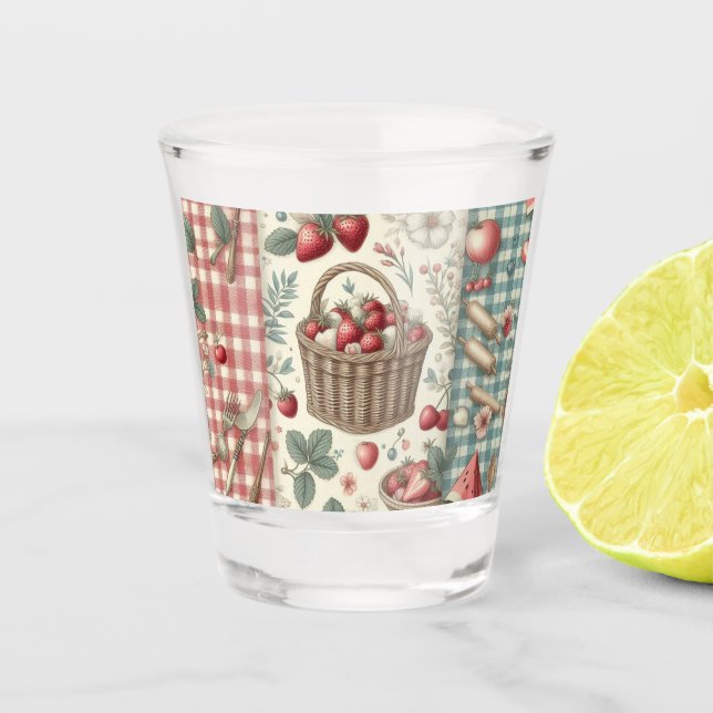 Vaso De Chupito Cesta de Frutas Gingham Diversión (Anverso)
