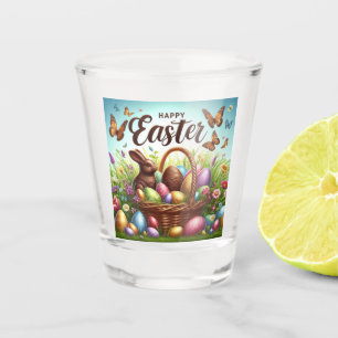 Vaso De Chupito Cesta de Pascua colorida y feliz con huevos