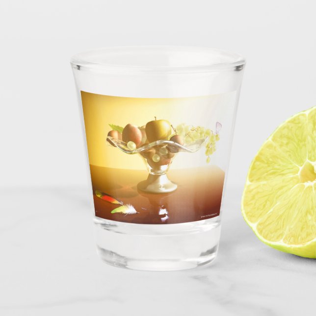 Vaso De Chupito Cesta de vidrio con frutas y mariposa (Anverso)