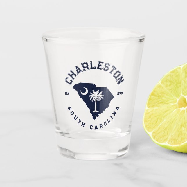 Vaso De Chupito Charleston Árboles de palmas con bandera de la Mar (Anverso)