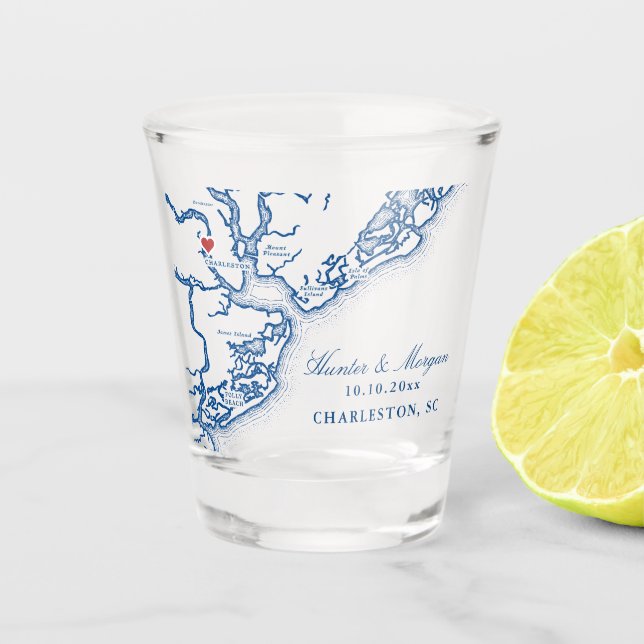 Vaso De Chupito Charleston SC Map Elegant Navy Blue Wedding Favor (Anverso)