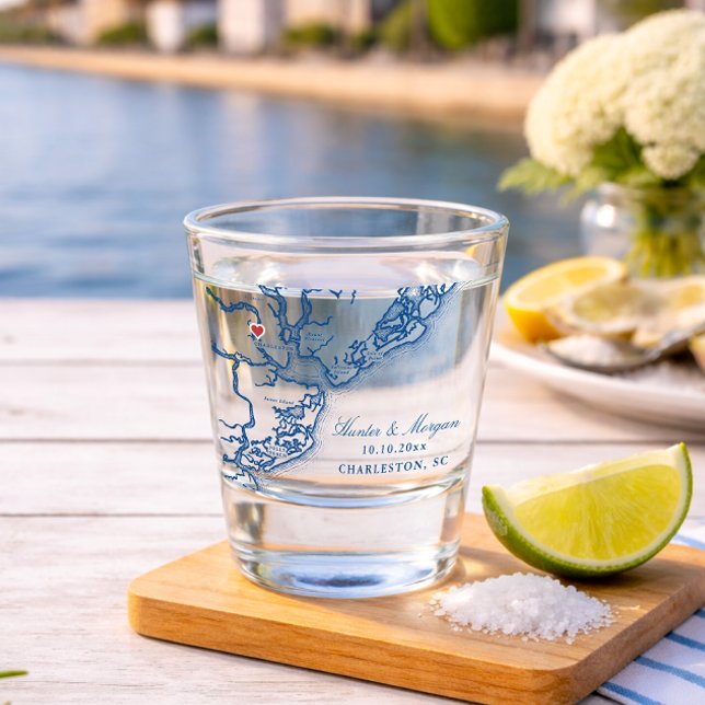 Vaso De Chupito Charleston SC Map Elegant Navy Blue Wedding Favor (Charleston SC Map Wedding Shot Glass Coastal Chic Lowcountry Wedding Favor Coastal Map Designs)