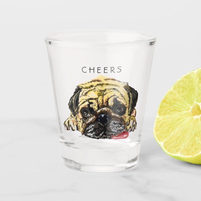 Vaso de chupito Cheers con perro Pug divertido - T (Anverso)