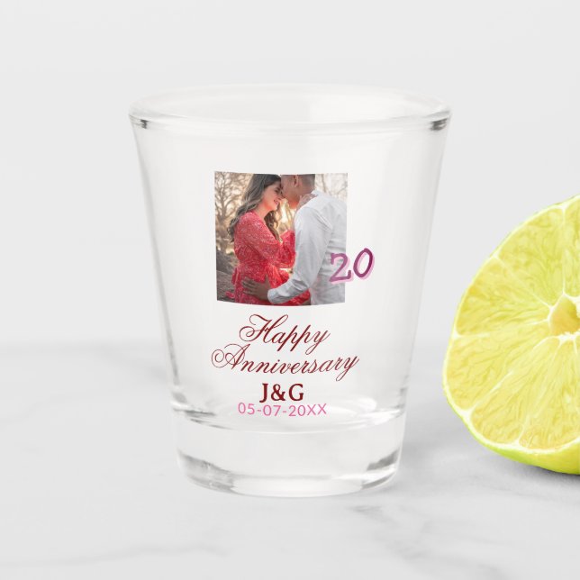 Vaso De Chupito Cheers to 20 Years happy anniversary add photo dat (Anverso)