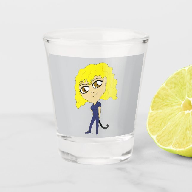 Vaso De Chupito Chibi con un gato como cola (Anverso)