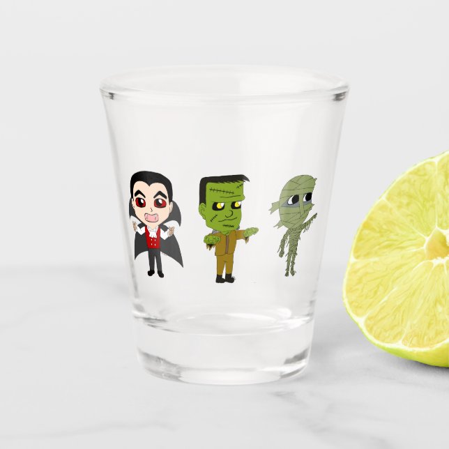 Vaso De Chupito Chibi vampire, monstruo y mummy (Anverso)