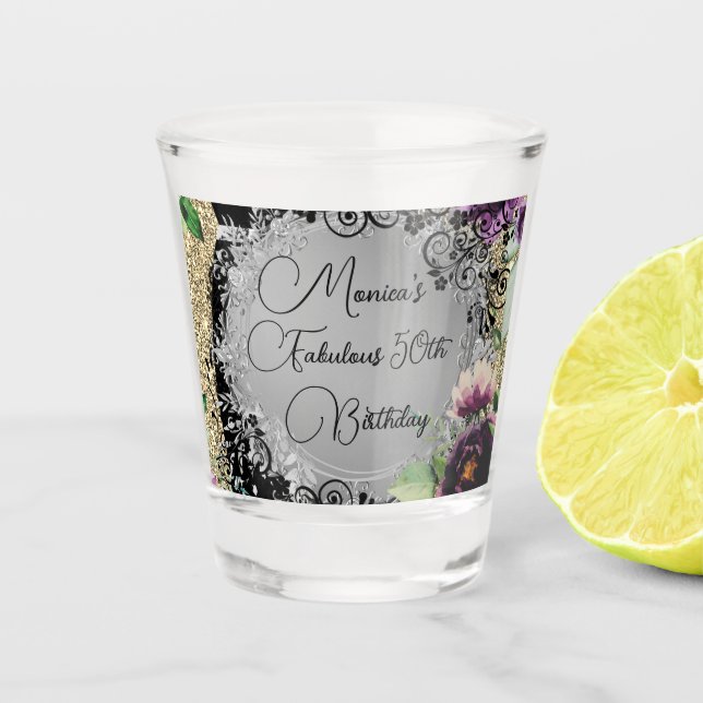 Vaso De Chupito Chic Elegante Fabuloso Cumpleaños 50 Personalizado (Anverso)