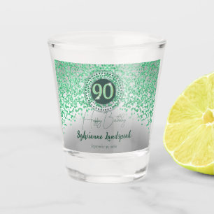 Vaso De Chupito Chic Plata y Verde Brillo Regalo de Cumpleaños 90