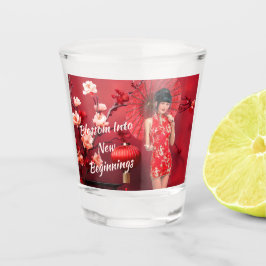 Vaso De Chupito Chica chino de Año Nuevo con un paraguas rojo