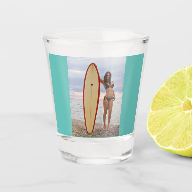 Vaso De Chupito Chica DE SURFER BIKINI DISPARÓ VIDRIO (Anverso)