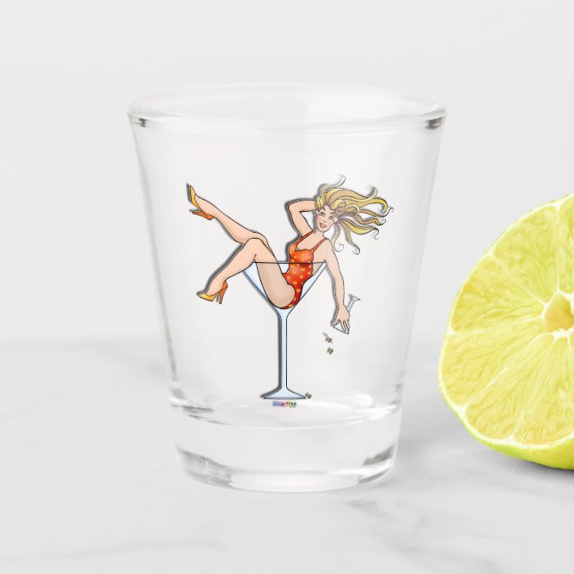 VASO DE CHUPITO CHICA EN ROJO DE VIDRIO MARTINI (Anverso)