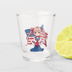 Vaso De Chupito CHICA patriótico de anime de Estados Unidos