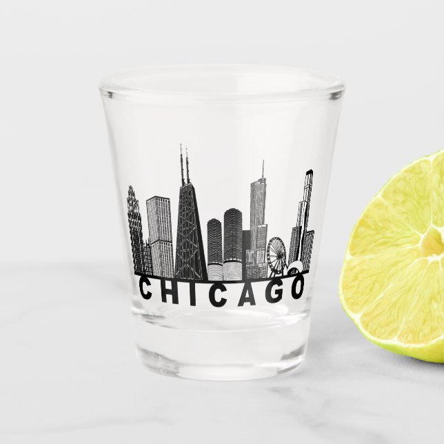 Vaso De Chupito Chicago Skyline Silhouette  (Anverso)