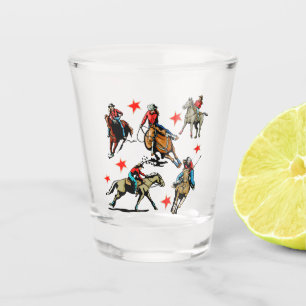 Vaso De Chupito Chicas De Rodeo Del Oeste En Caballos