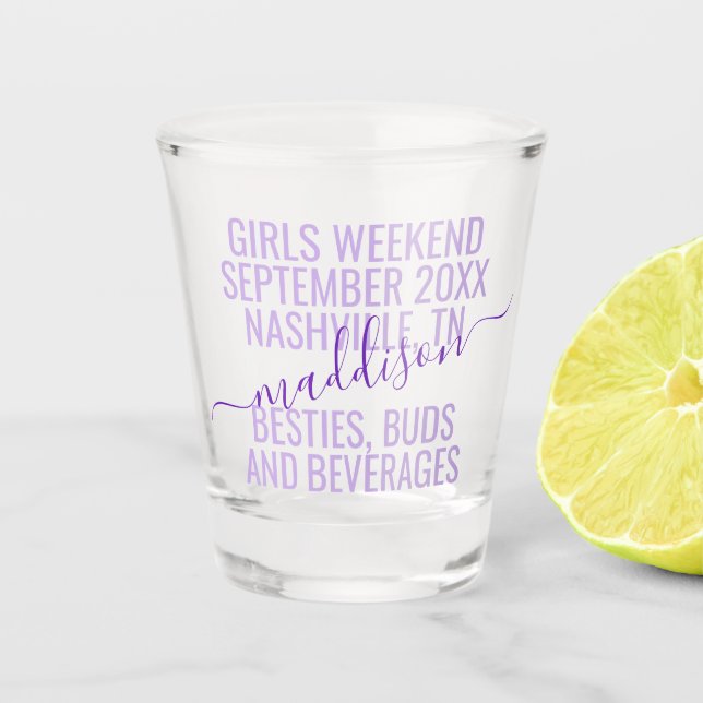 Vaso De Chupito Chicas personalizados viajan violeta personalizada (Anverso)
