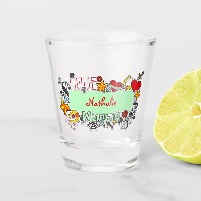 Vaso De Chupito Chicas traviesos pegatina de noche (Anverso)
