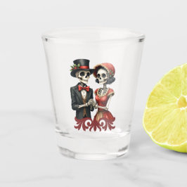Vaso De Chupito Christmas Bone Romance, A festive skeleton couple.