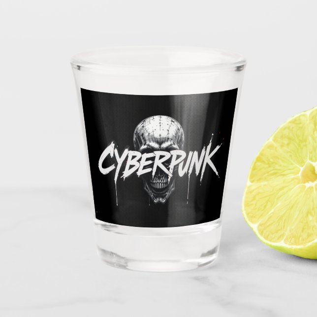 Vaso De Chupito Ciberpunk Graffiti Cristal disparado al cráneo (Anverso)