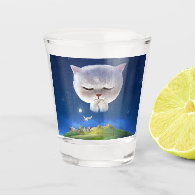 Vaso De Chupito Cielo nocturno soñado con gato (Anverso)