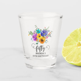 Vaso De Chupito Cincuenta' Brillantes y Negrita Floral 50 cumpleañ