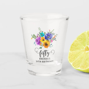 Vaso De Chupito Cincuenta' Brillantes y Negrita Floral 50 cumpleañ