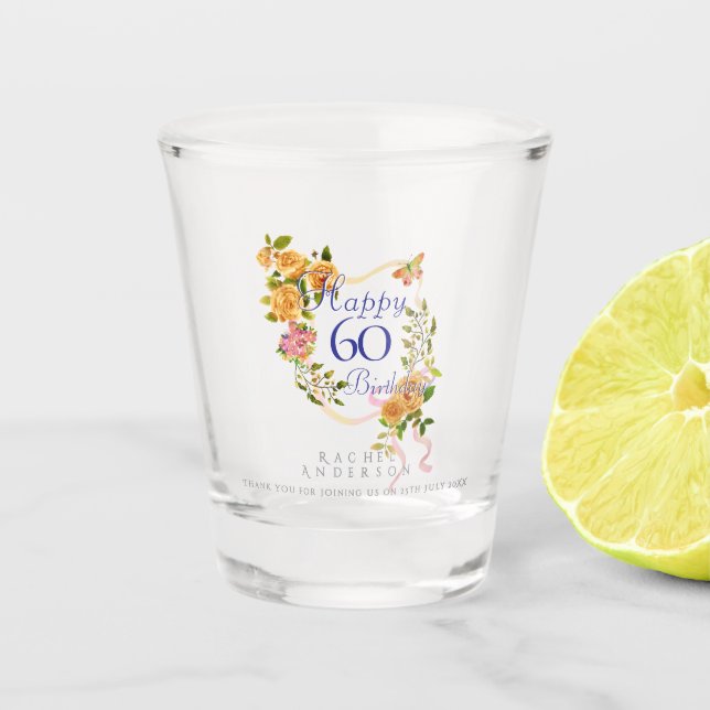 Vaso De Chupito Cinta de Rosa Dorada Cumpleaños 60 (Anverso)